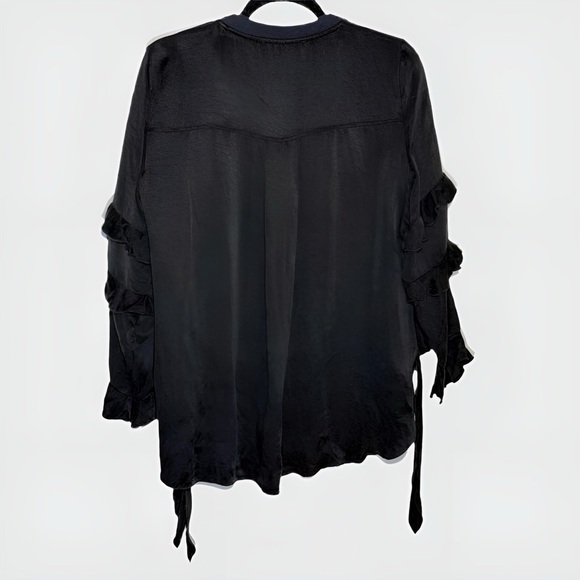 ZARA Navy Blue and Black Satin Contrast Layered Sweater Sweatshirt Blouse Small - Picture 14 of 16